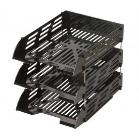 Набор лотков для бумаг горизонтальных 3 штуки на 8 металлических штырях черный ЭСИР (24с301)