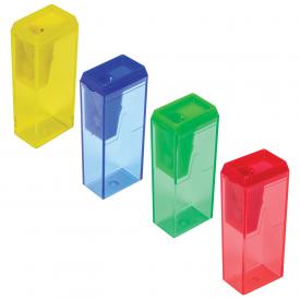 Точилка с контейнером, прямоугольная, пластиковая, тонированный корпус, ассорти, ПИФАГОР (226530)