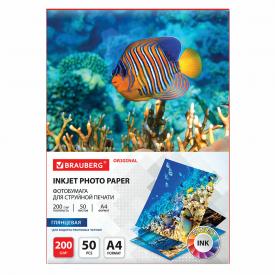Фотобумага глянцевая, А4, 200 г/м2, односторонняя, 50 листов, BRAUBERG ORIGINAL (363988)