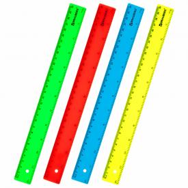 Линейка пластиковая 30 см, непрозрачная, неоновая, ассорти, BRAUBERG (210839)
