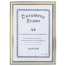 Рамка пластиковая А4 со стеклом 21х29.7, белая с двойной позолотой (109-2)