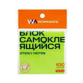 Стикер самоклеящийся, 76х76 мм, неоново-зеленый, 100 листов Workmate (14-2871)
