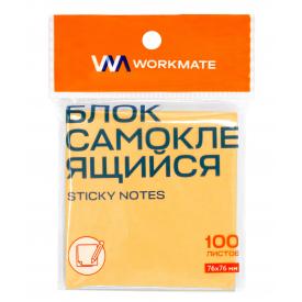 Стикер самоклеящийся 76х76 мм, неоновый оранжевый, 100 листов Workmate (14-8342)