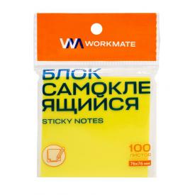 Стикер самоклеящийся, 76х76 мм, неоново-жёлтый, 100 листов, Workmate (14-8341)