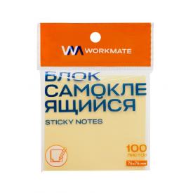 Блок самоклеящийся (стикеры), 76х76 мм, желтый, 100 листов в блоке Workmate (14-1461)