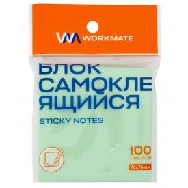 Блок самоклеящийся (стикеры), 76х76 мм, зеленый, 100 листов в блоке Workmate (14-4293)