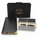 Подарочный набор PARKER ручка роллер IM Black Lacquer GT + ежедневник А5 черный + подарочный пакет (880882)