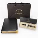 Подарочный набор PARKER Ручка перьевая IM Black GT + ежедневник А5 черный + подарочный пакет (880884)
